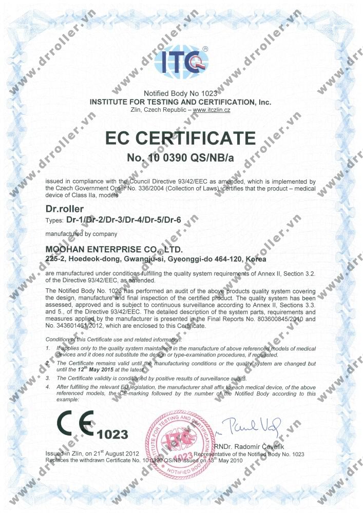Chứng nhận đạt tiêu chuẩn Châu Âu CE có 4 mã số đăng ký (CE1023)