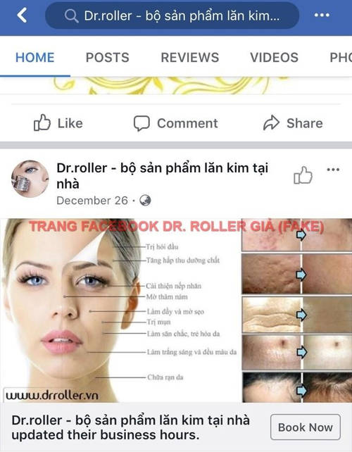 Trang facebook Dr. Roller giả thương hiệu