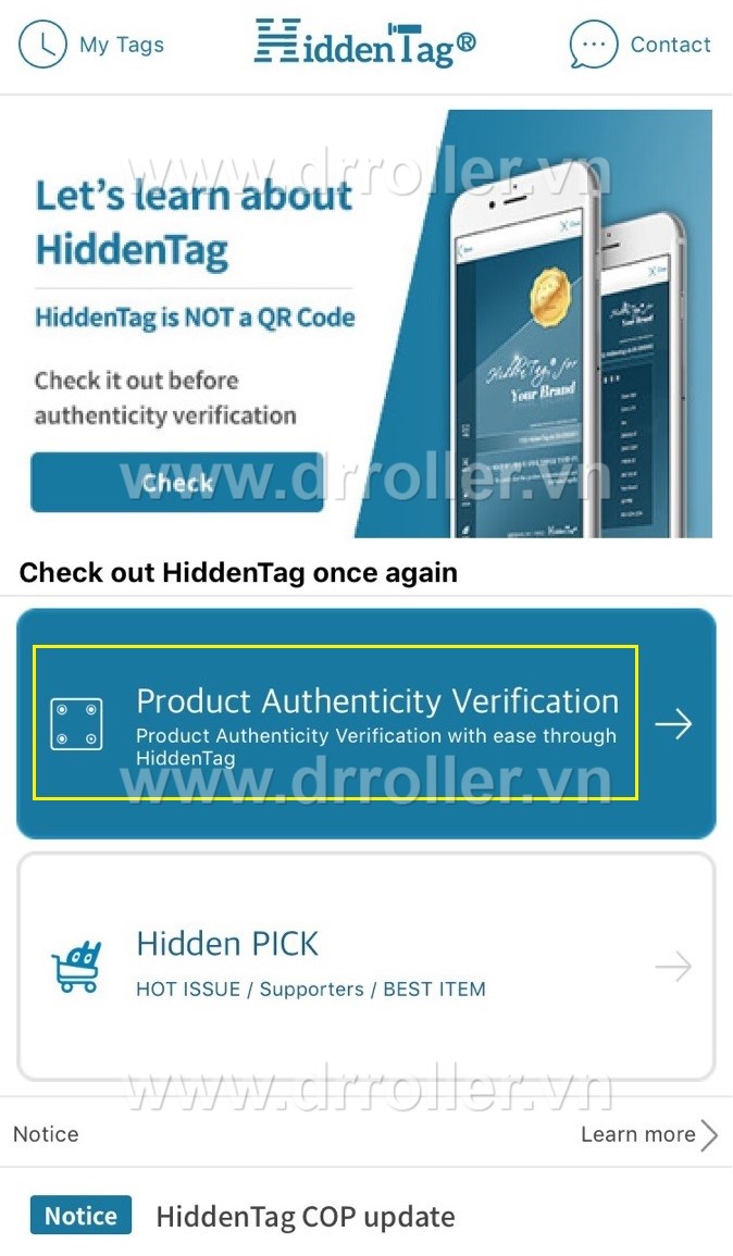 Các bước kiểm tra sản phẩm chính hãng với tem chống hàng giả Hidden Tag